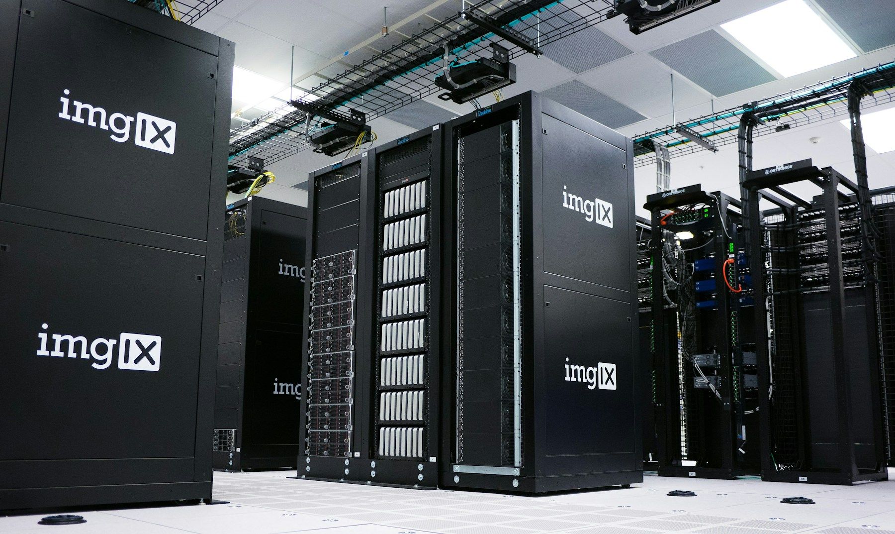 Rows of enterprise servers and network equipment in a data center